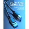 Kabel Vention USB 3.0 A na B 3 m — USB 3.2 Gen 1 (5 Gbit/s), Czarny, Złącza niklowane