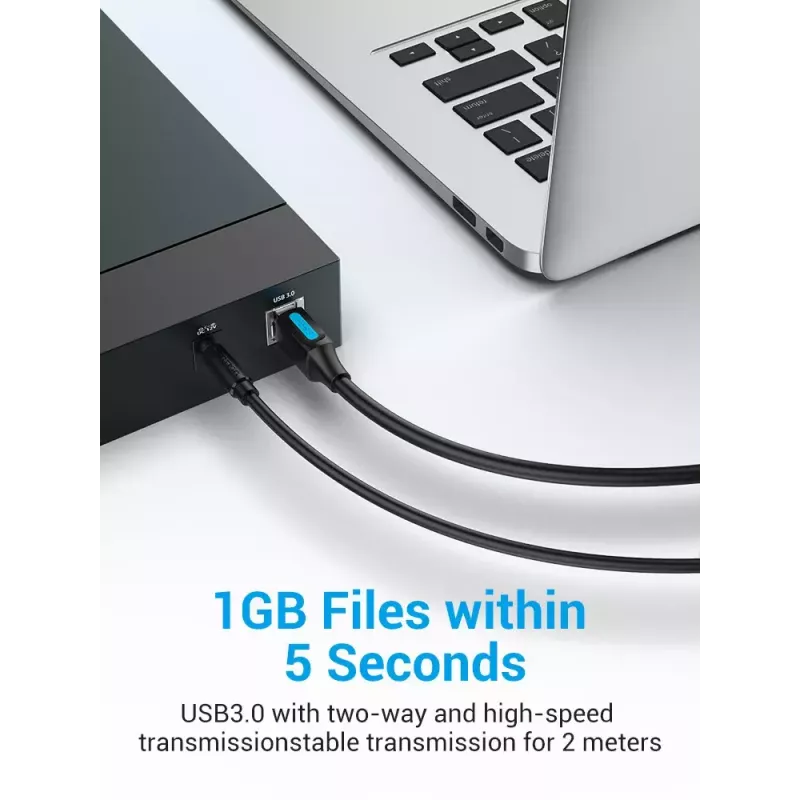 Kabel Vention USB 3.0 A na B 3 m — USB 3.2 Gen 1 (5 Gbit/s), Czarny, Złącza niklowane