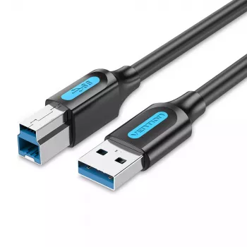 Kabel Vention USB 3.0 A na B 3 m — USB 3.2 Gen 1 (5 Gbit/s), Czarny, Złącza niklowane