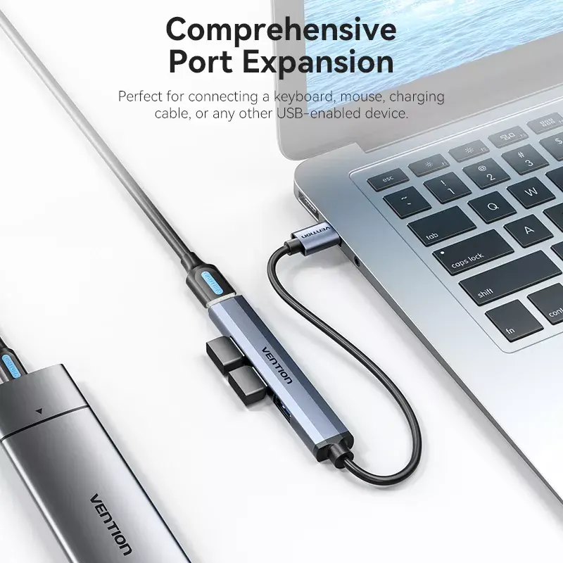 Koncentrator USB Vention CKOHB — 4-portowy hub USB 3.2 Gen 1/USB 2.0, kabel 0,15 m, szare aluminium