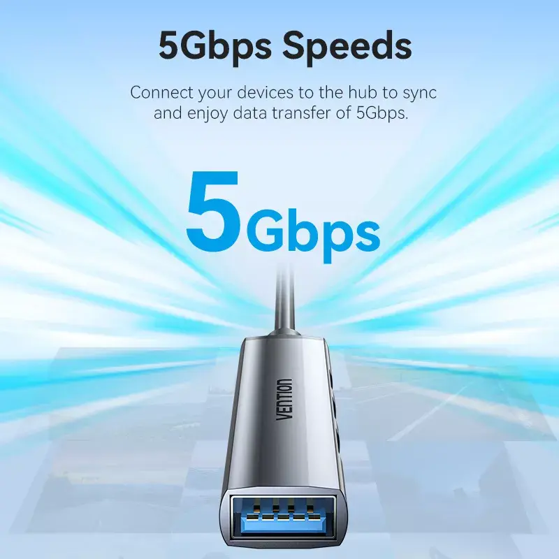 Koncentrator USB Vention CKOHB — 4-portowy hub USB 3.2 Gen 1/USB 2.0, kabel 0,15 m, szare aluminium