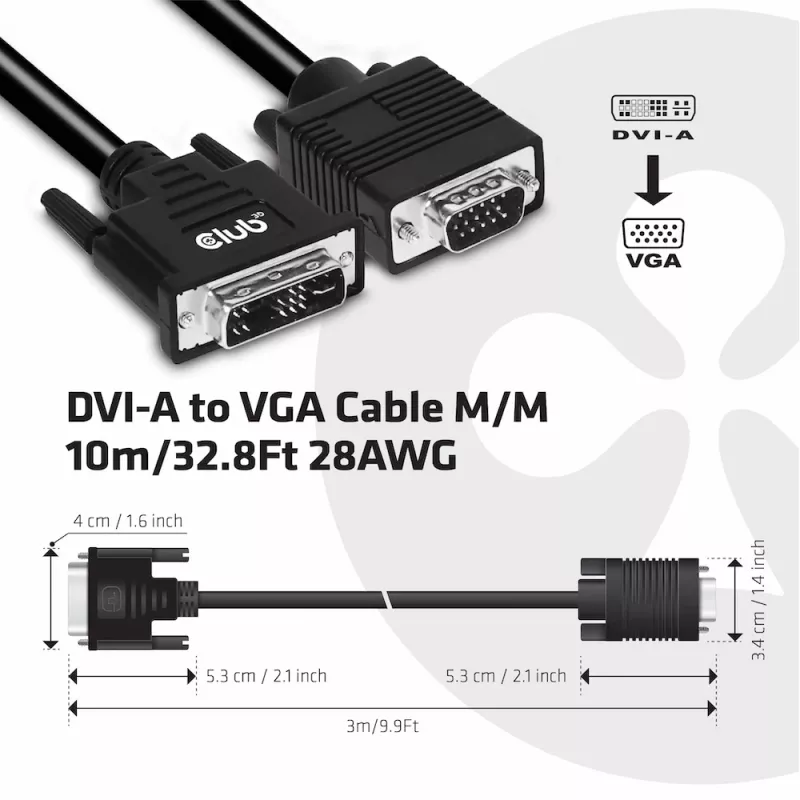 Kabel DVI-A do VGA M/M CLUB3D CAC-1243 3 m 28 AWG Czarny