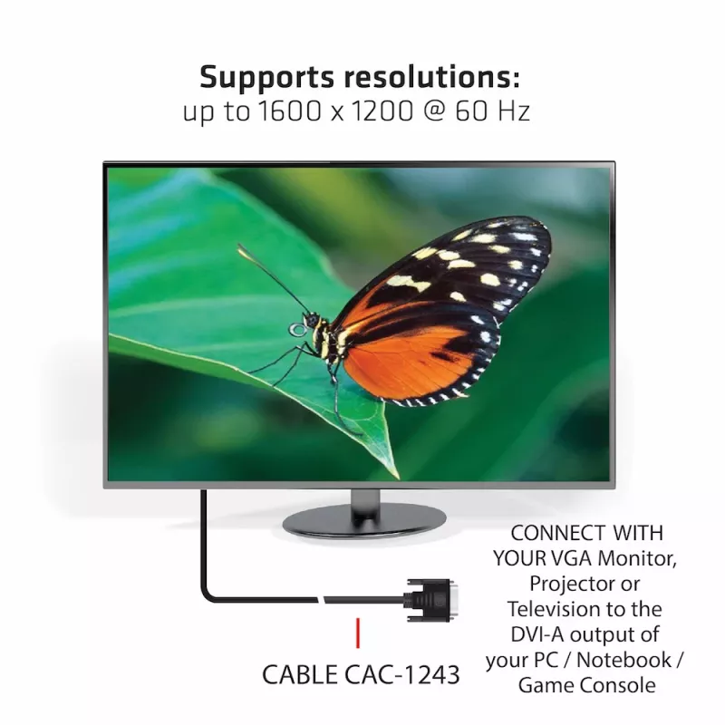 Kabel DVI-A do VGA M/M CLUB3D CAC-1243 3 m 28 AWG Czarny
