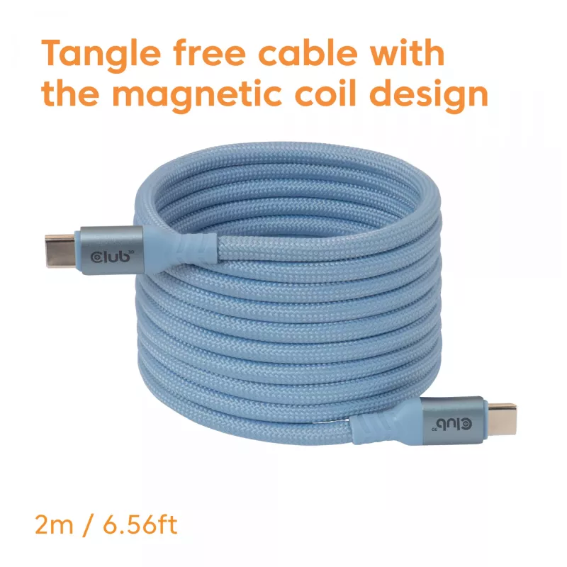 Kabel CLUB3D USB-C® z cewką magnetyczną 240 W PD3.1 niebieski 2 m / 6,56 ft szybkie ładowanie