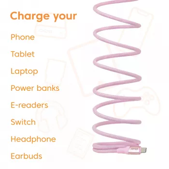 CLUB3D Kabel USB-C zwijany magnetycznie 240W różowy 2m USB 2.0