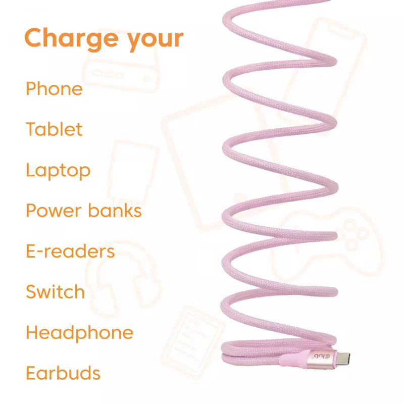 CLUB3D Kabel USB-C zwijany magnetycznie 240W różowy 2m USB 2.0