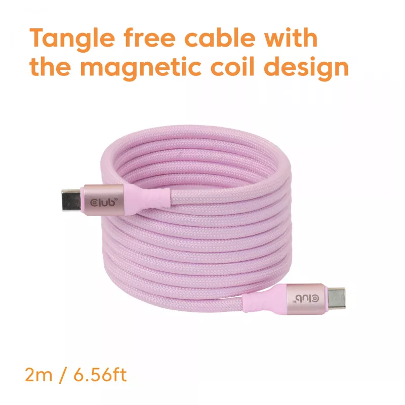 CLUB3D Kabel USB-C zwijany magnetycznie 240W różowy 2m USB 2.0