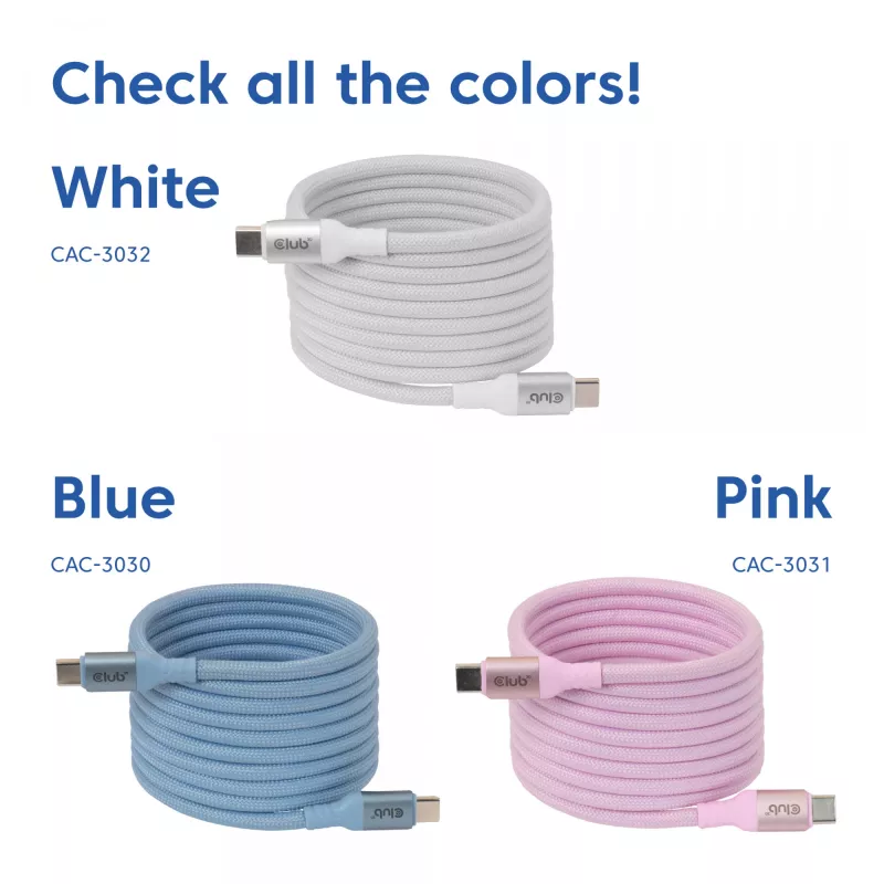 Kabel USB-C z cewką magnetyczną Club 3D CAC-3032 — biały, konstrukcja z cewką magnetyczną do ładowania i przesyłania danych