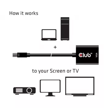 CLUB3D MiniDisplayPort™ na VGA, czarny adapter aktywny M/F