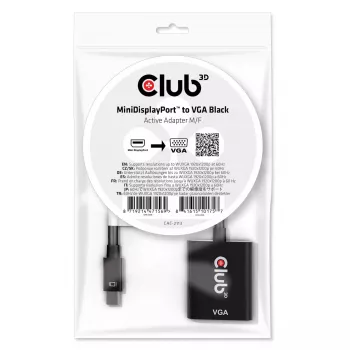 CLUB3D MiniDisplayPort™ na VGA, czarny adapter aktywny M/F