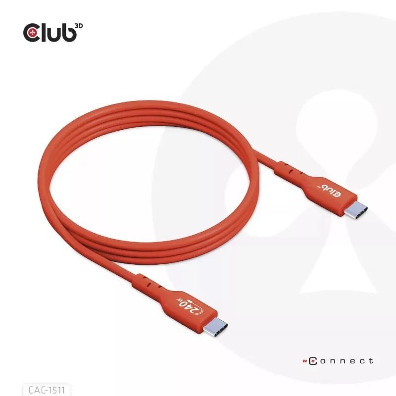 CLUB3D USB2 Type-C Dwukierunkowy certyfikat USB-IF Kabel Dane 480Mb, PD 240W(48V/5A) EPR M/M 4m / 13.13ft