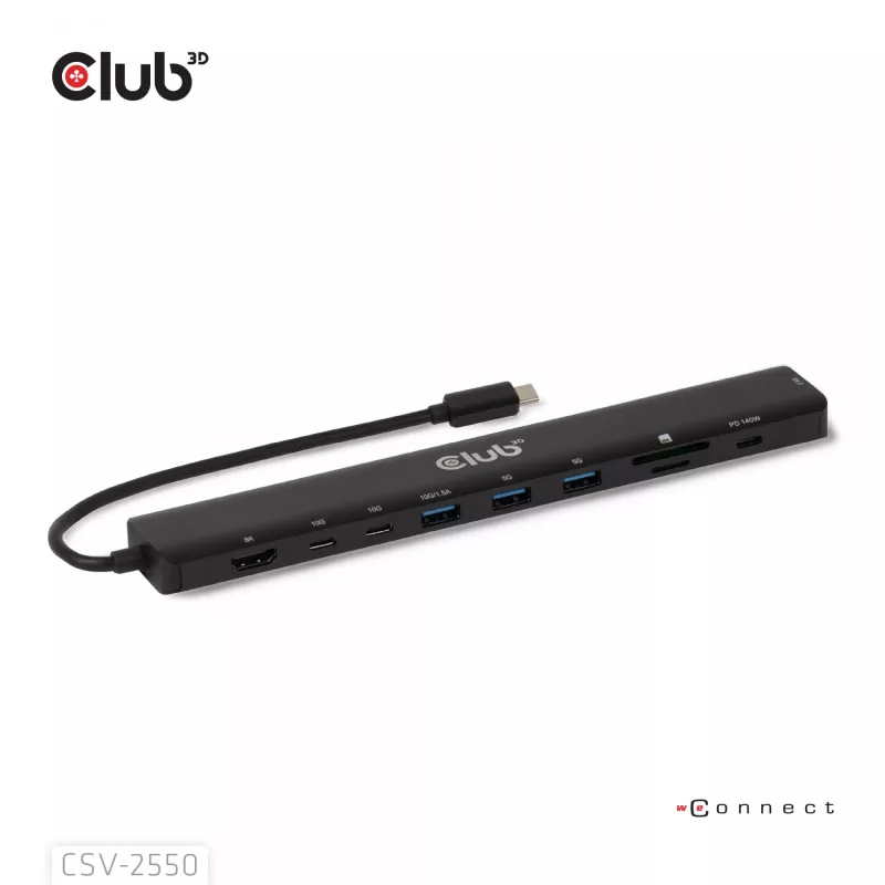 CLUB3D 10-1 Przenośna stacja dokująca USB Type-C® 10 Gb/s na HDMI™ 8K30Hz PD3.1 maks. 140 W