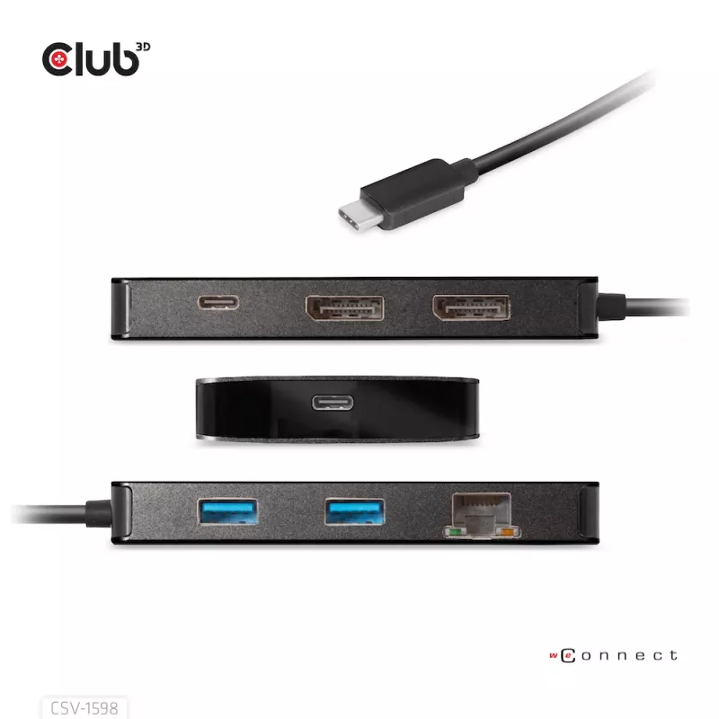 CLUB3D USB Gen2 Type-C do Dual DisplayPort 4k60Hz 7-w-1 HUB