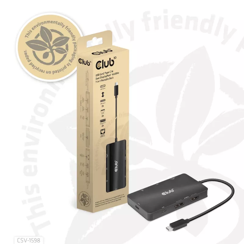 CLUB3D USB Gen2 Type-C do Dual DisplayPort 4k60Hz 7-w-1 HUB