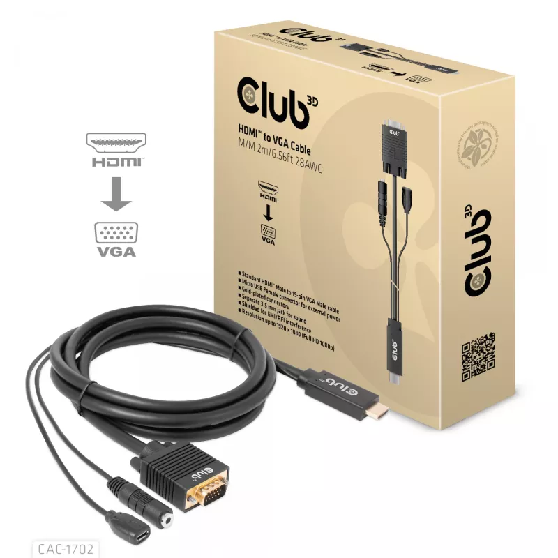 CLUB3D Kabel HDMI do VGA M/M 2m/6,56ft 28AWG