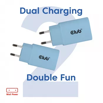 CLUB3D 2-Pack USB C Charger 30 Watt Whit, Indoor, AC, niebieski