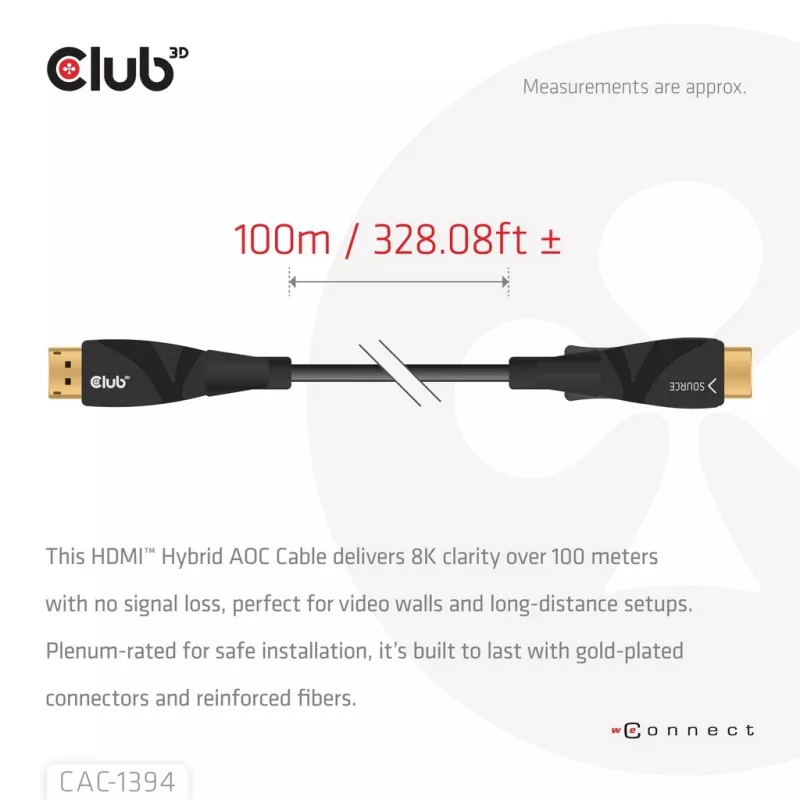Kabel AOC CLUB3D CAC-1394 Ultra High Speed 4K120Hz/8K60Hz jednokierunkowy M/M 100m