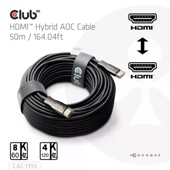 Club 3D HDMI Hybrid AOC kabel 8K60Hz / 4K120Hz 50 m, HDMI Type A Męski–Męski
