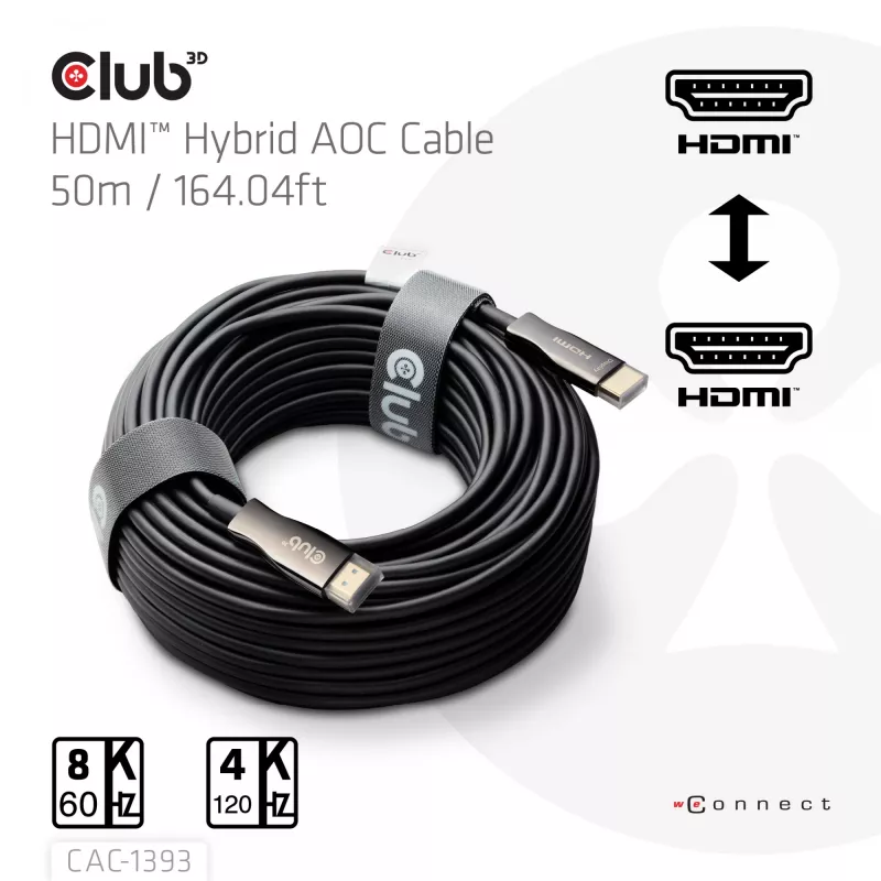 Club 3D HDMI Hybrid AOC kabel 8K60Hz / 4K120Hz 50 m, HDMI Type A Męski–Męski