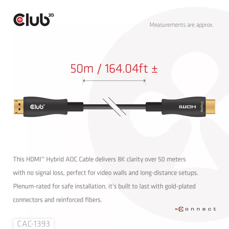 Club 3D HDMI Hybrid AOC kabel 8K60Hz / 4K120Hz 50 m, HDMI Type A Męski–Męski