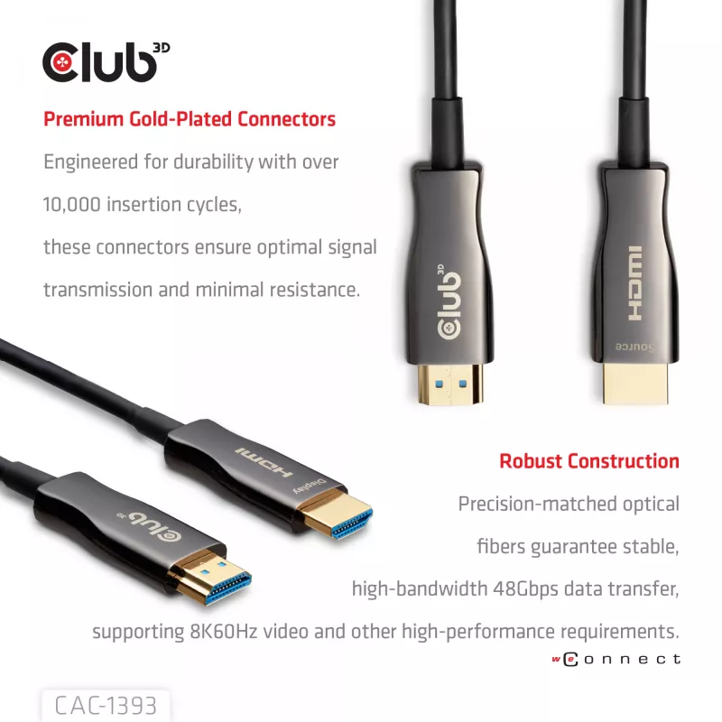 Club 3D HDMI Hybrid AOC kabel 8K60Hz / 4K120Hz 50 m, HDMI Type A Męski–Męski