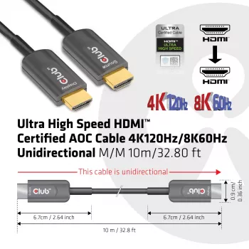 CLUB3D Ultra High Speed HDMI™ Certyfikowany kabel AOC 4K120Hz/8K60Hz Jednokierunkowy M/M 10m/32.80ft