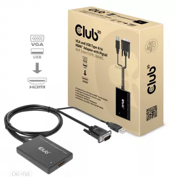 CLUB3D Adapter VGA i USB Type-A na HDMI z pigtailem M/F 0,6 m / 1,97 ft 28AWG