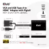 CLUB3D Adapter VGA i USB Type-A na HDMI z pigtailem M/F 0,6 m / 1,97 ft 28AWG