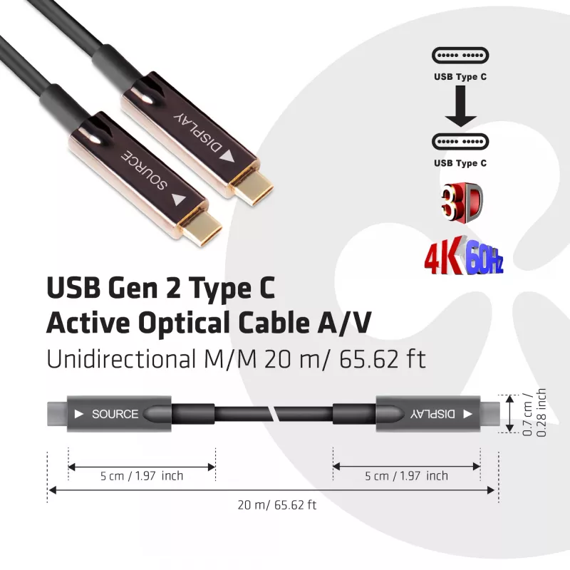CLUB3D USB Gen 2 Type C Active Optical kabel A/V Unidirectional M/M 20 m
