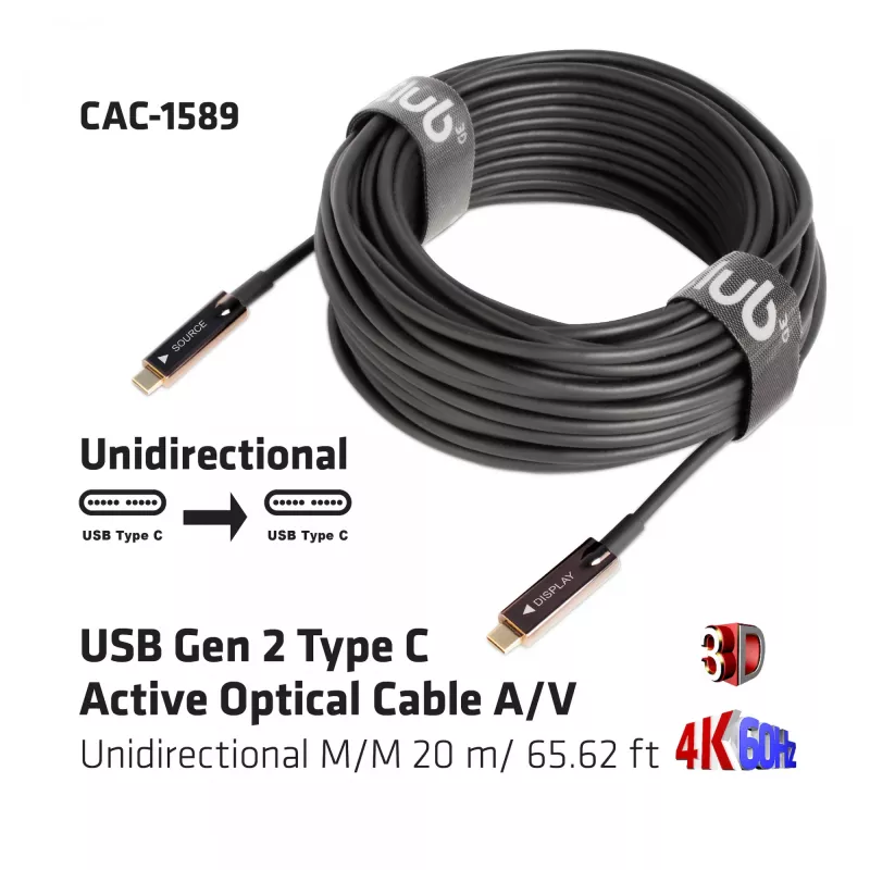 CLUB3D USB Gen 2 Type C Active Optical kabel A/V Unidirectional M/M 20 m