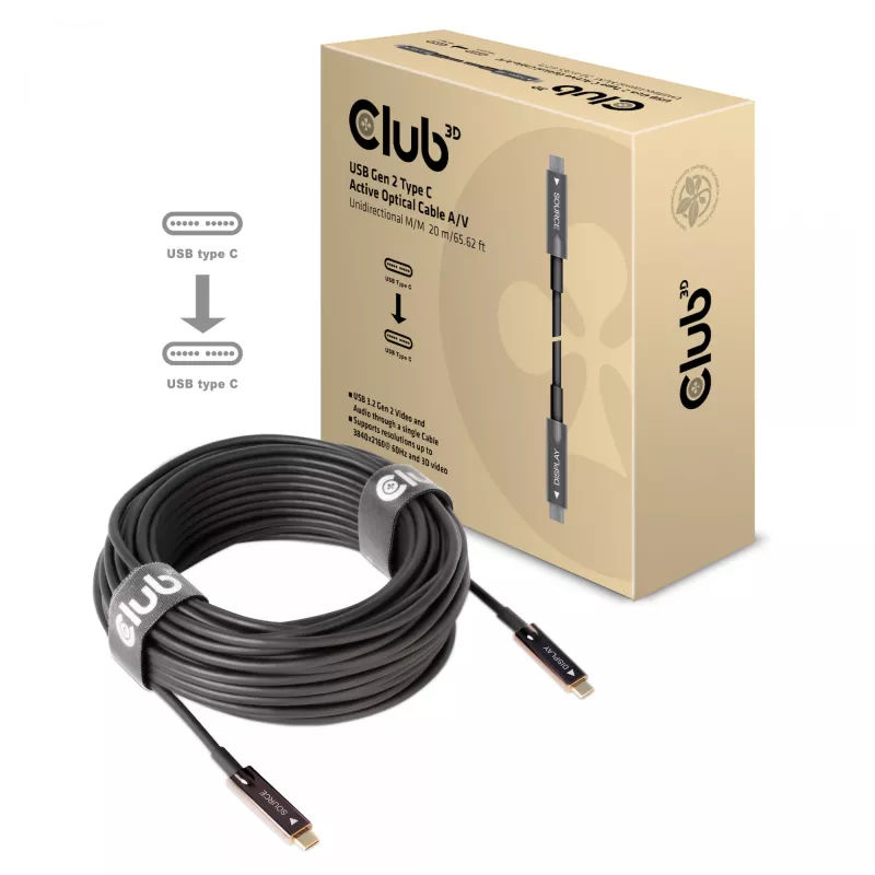 CLUB3D USB Gen 2 Type C Active Optical kabel A/V Unidirectional M/M 20 m