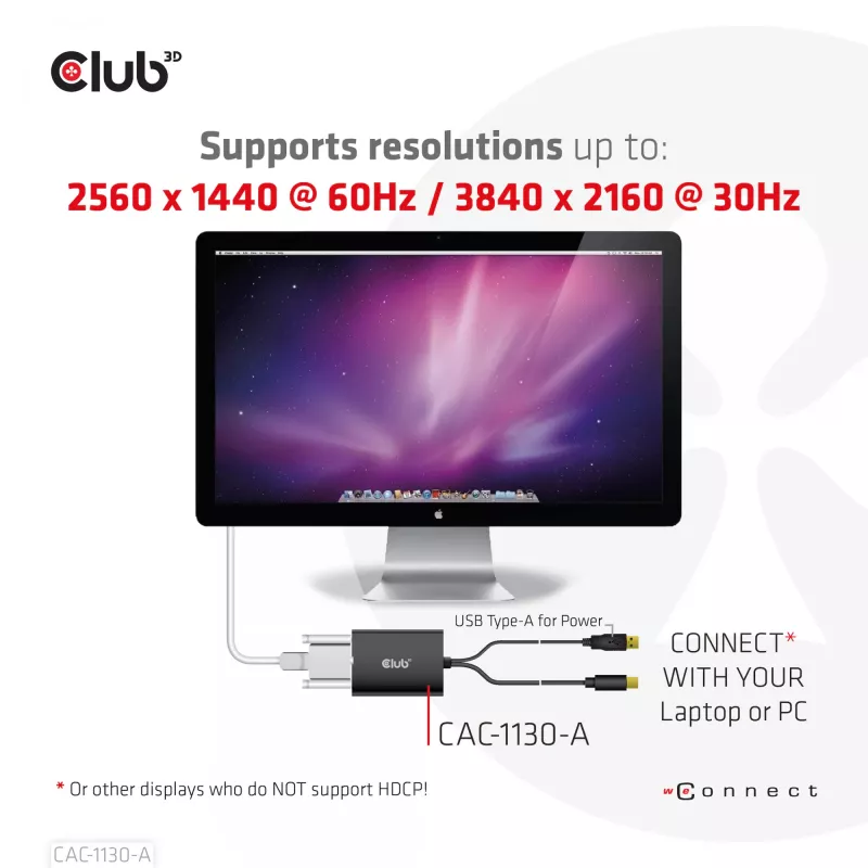 CLUB3D Mini DisplayPort na Dual Link DVI, wersja HDCP OFF dla wyświetlaczy Apple Cinema Active Adapter