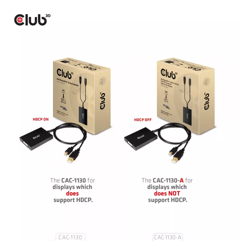 CLUB3D Mini DisplayPort na Dual Link DVI, wersja HDCP OFF dla wyświetlaczy Apple Cinema Active Adapter