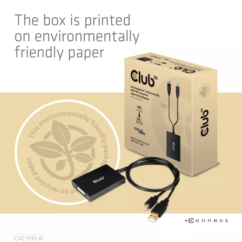 CLUB3D Mini DisplayPort na Dual Link DVI, wersja HDCP OFF dla wyświetlaczy Apple Cinema Active Adapter