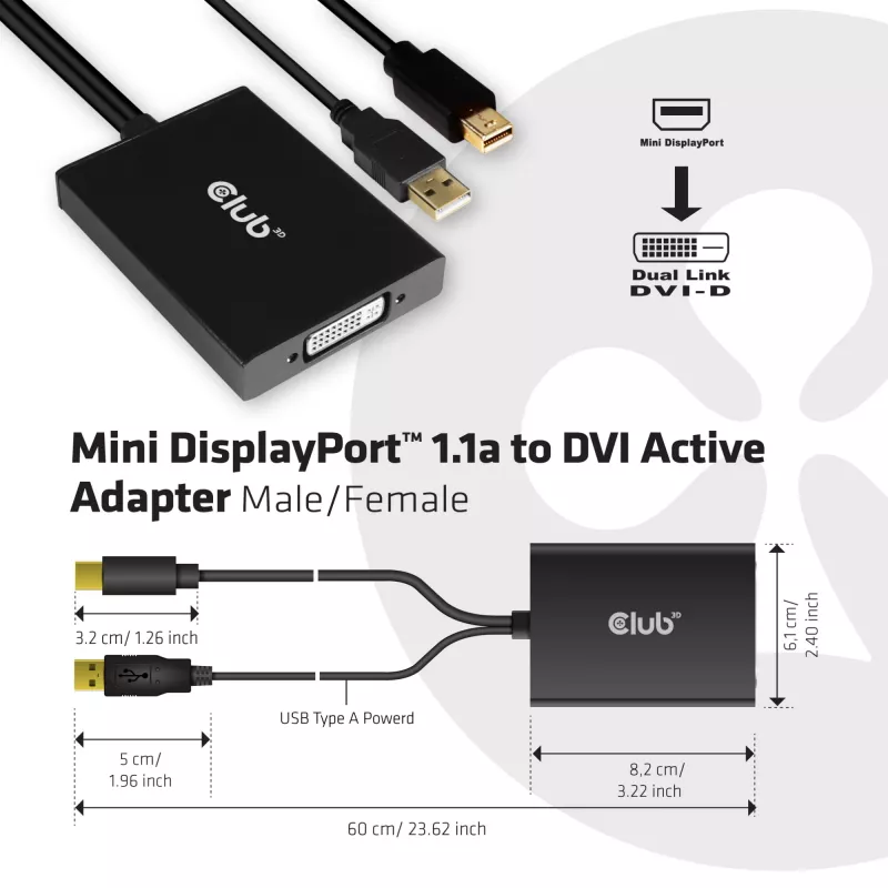 Aktywny adapter MiniDisplayPort 1.2a do Dual Link DVI-D CLUB3D CAC-1130