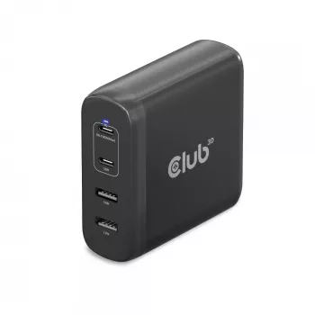 CLUB3D Travel Charger 100W technologia GaN, cztery porty USB Type-A (2x) i Type-C (2x), obsługa Power Delivery (PD) 3.0