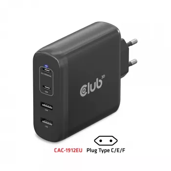 CLUB3D Travel Charger 100W technologia GaN, cztery porty USB Type-A (2x) i Type-C (2x), obsługa Power Delivery (PD) 3.0