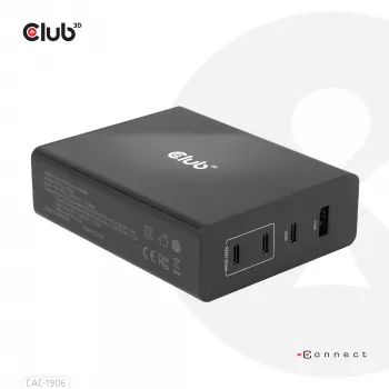 CLUB3D Ładowarka podróżna 132W, technologia GaN, cztery porty USB Type-A i -C, obsługa Power Delivery (PD) 3.0