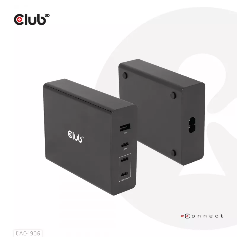 CLUB3D Ładowarka podróżna 132W, technologia GaN, cztery porty USB Type-A i -C, obsługa Power Delivery (PD) 3.0