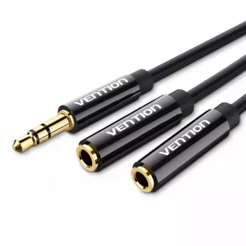 Vention 3.5mm męski do 2*3.5mm żeńskich stereo kabel rozdzielający 0,3M czarny ABS