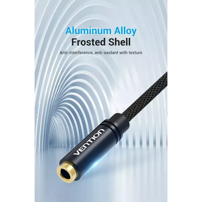adapter kablowy audio Vention 2×3,5 mm męski do 4‑biegunowego 3,5 mm żeńskiego, 0,3 m, czarny