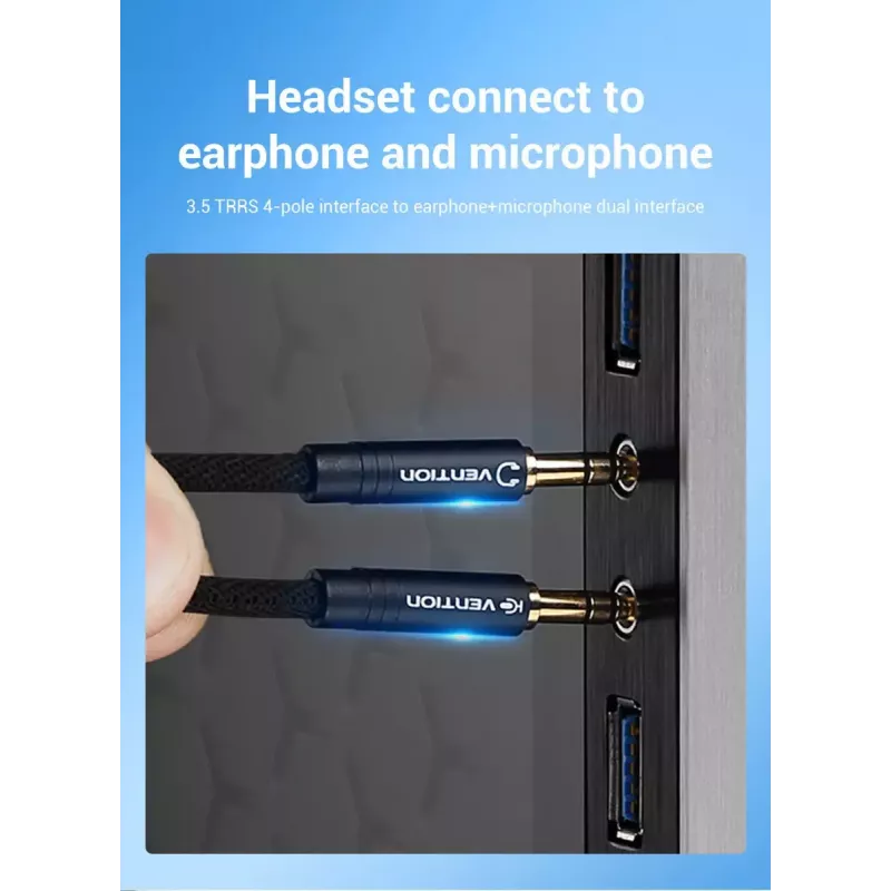 adapter kablowy audio Vention 2×3,5 mm męski do 4‑biegunowego 3,5 mm żeńskiego, 0,3 m, czarny
