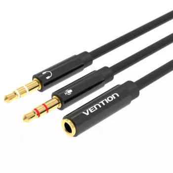 adapter kablowy audio Vention 2×3,5 mm męski do 4‑biegunowego 3,5 mm żeńskiego, 0,3 m, czarny