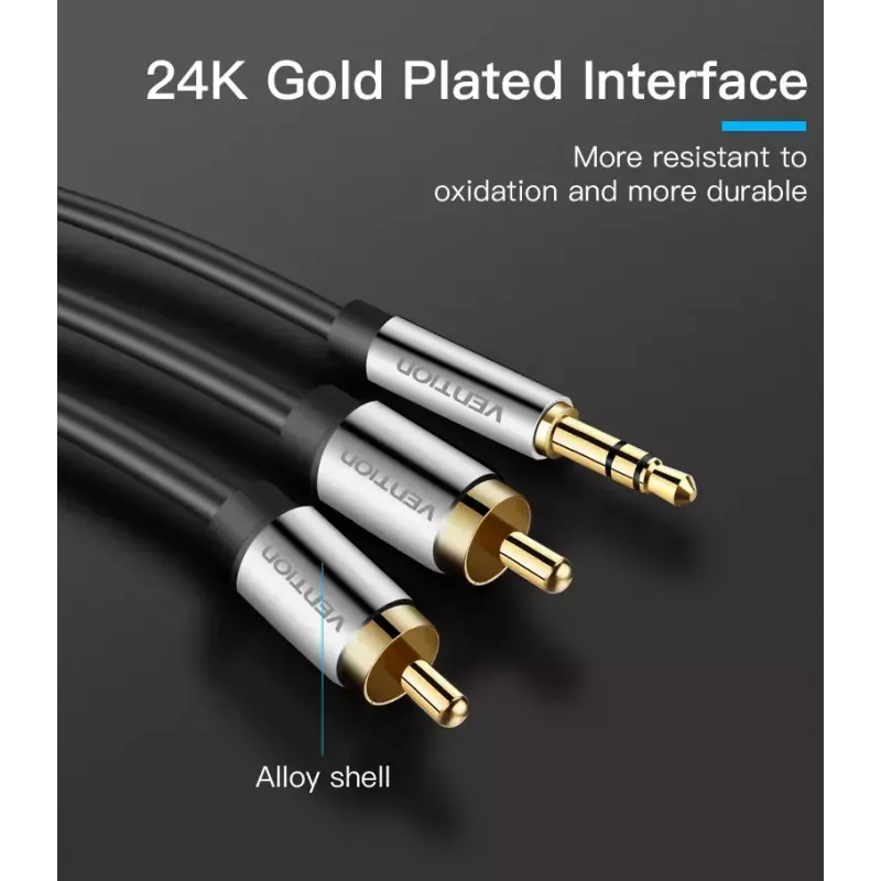 Audio kabel Vention 3.5mm TRRS (male) to 2×RCA (male), 2 m, Czarny