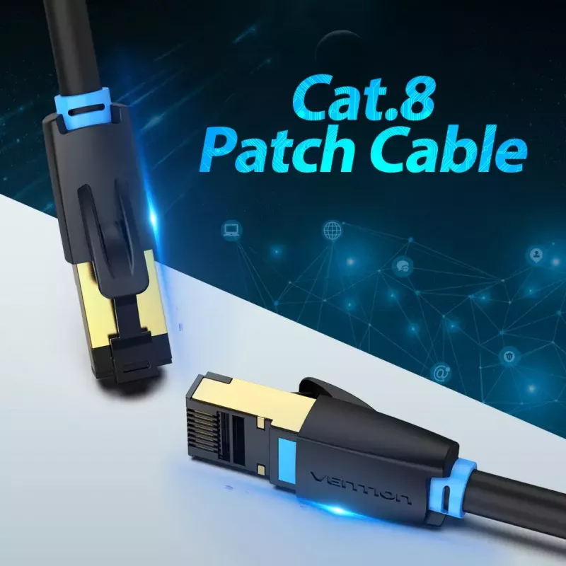 Vention Cat.8 SFTP Patch kabel 0.5M Czarny RJ-45 Złocenie