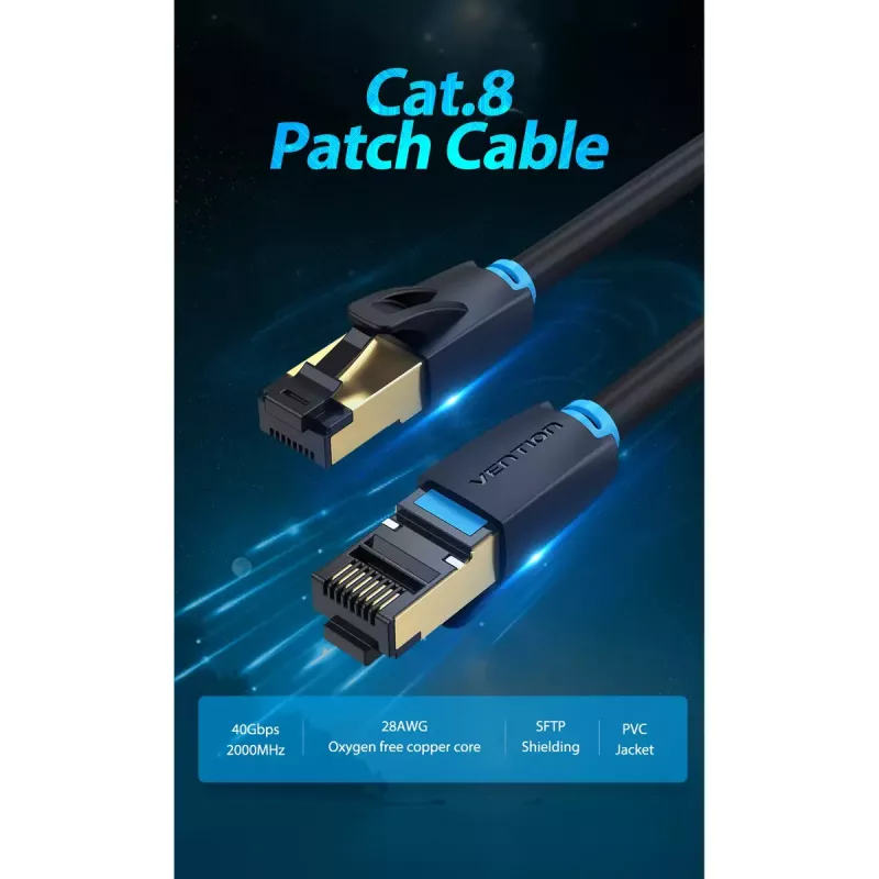 Vention Cat.8 SFTP Patch kabel 0.5M Czarny RJ-45 Złocenie