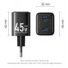 Vention FEFW0-EU AC szybka ładowarka wewnętrzna 45W, 2x USB-C, kompatybilna ze smartfonem laptopem tabletem smartwatchem słuchawkami, biała