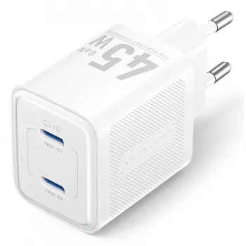 Vention FEFW0-EU AC szybka ładowarka wewnętrzna 45W, 2x USB-C, kompatybilna ze smartfonem laptopem tabletem smartwatchem słuchawkami, biała