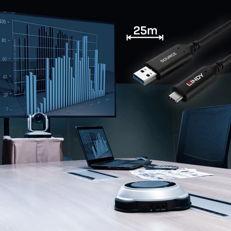 Lindy 25m USB 3.2 Gen 1 Typ A do C kabel hybrydowy światłowodowy