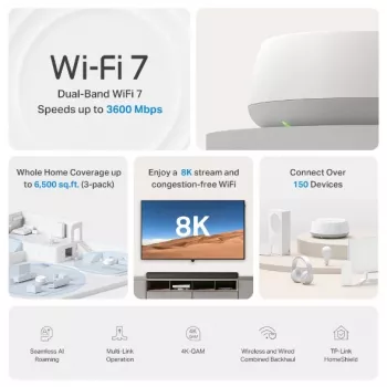 TP-Link DECO BE22(1-PACK) mesh wi-fi system Dwupasmowy (2,4 GHz / 5 GHz) Wi-Fi 7 (802.11be) Biały 2 Wewnętrzne